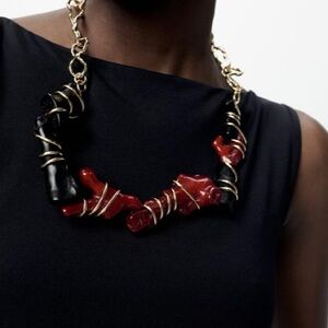 Zara contrasting faux coral necklace